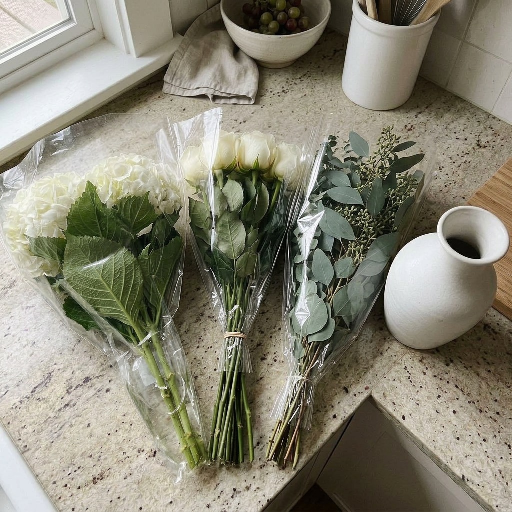 trader joe's flowers by a white vase